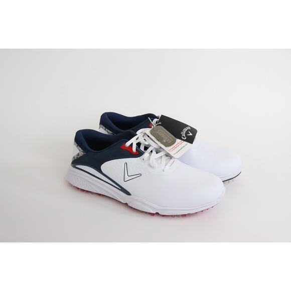 BRAND NEW Callaway Men's Golf Shoes Size 8 White Navy Red CG410WBD Spiked - Picture 1 of 9